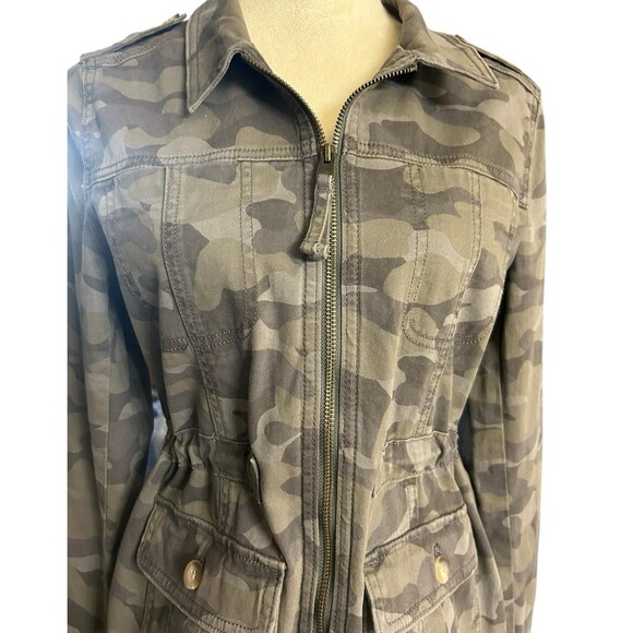 Express Womens Military Green Brown Camouflage Full Zip  Drawstring Jacket Sz S - Picture 2 of 15